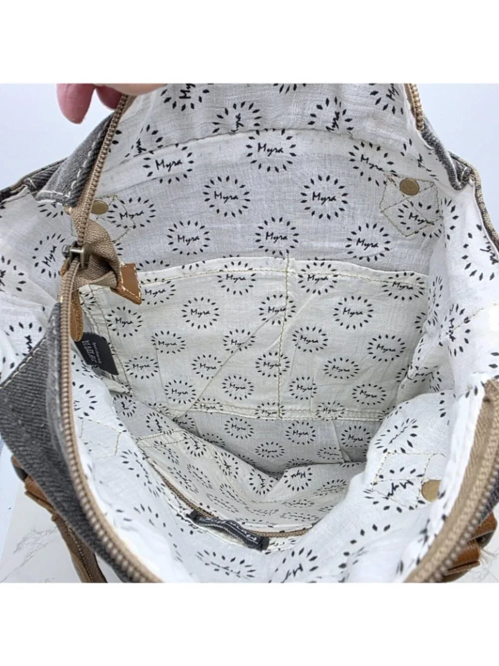 Myra Bag Tote Handbag Womens Brown Canvas Cowhide Leather Floral Western Boho